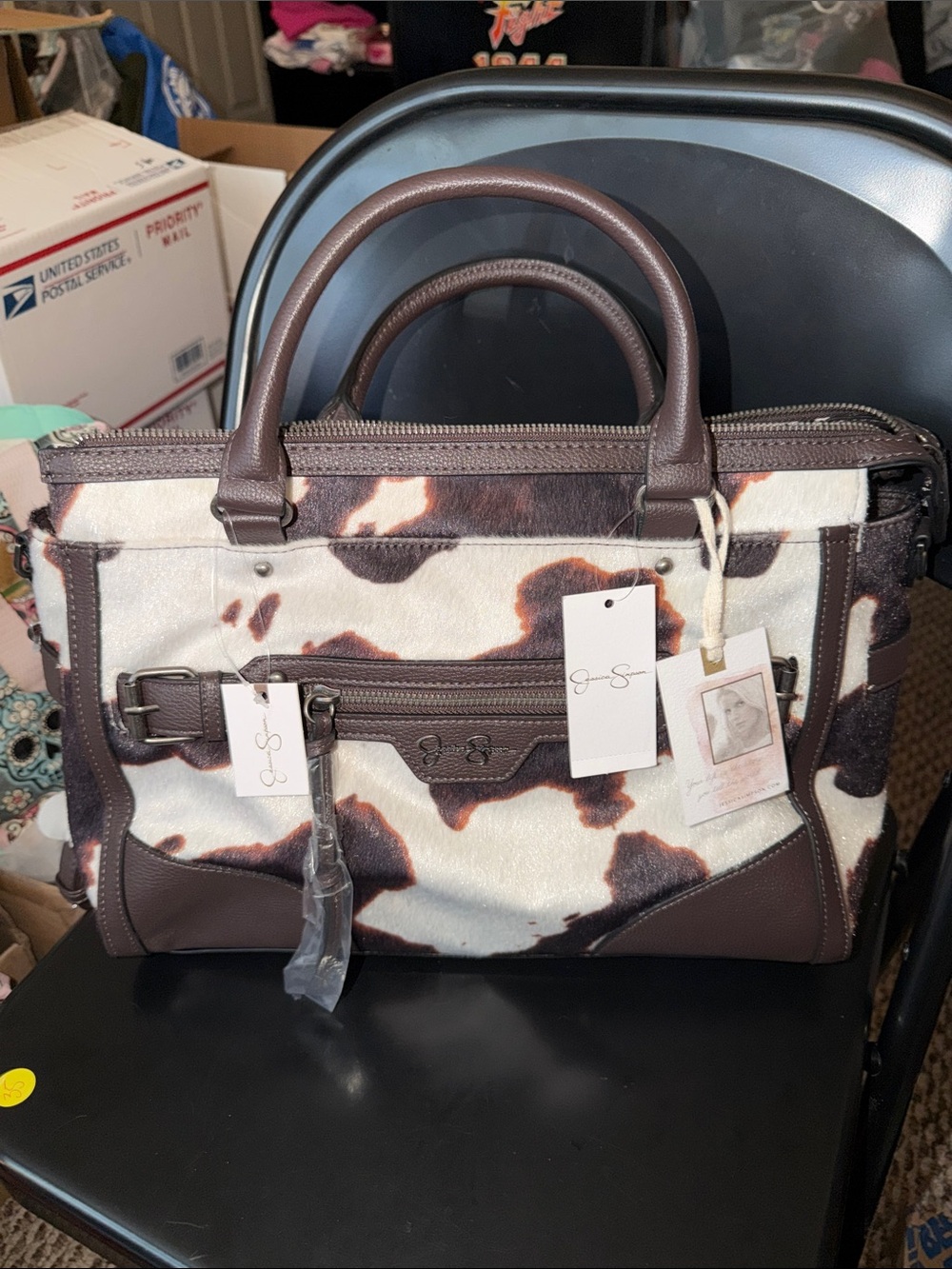 Jessica Simpson Brown & White Cowhide-Inspired Satchel